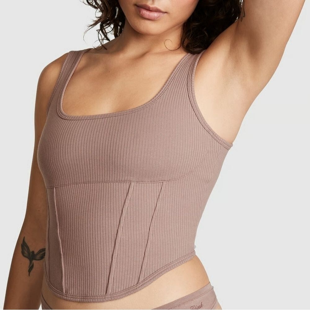 Victoria's Secret PINK The Cinched Unlined Corset Top Size XL Iced Coffee